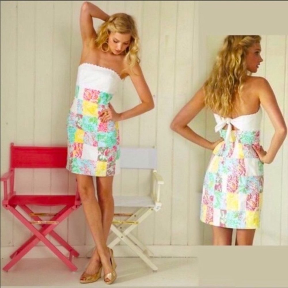 Lilly Pulitzer Franco Strapless Patchwork Mini Dress‎ Multi State of Mind 4